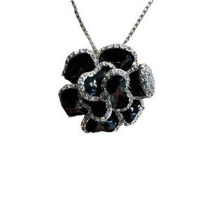 Joan Rivers Black Gardenia Pendant With 18” Adjustable Chain